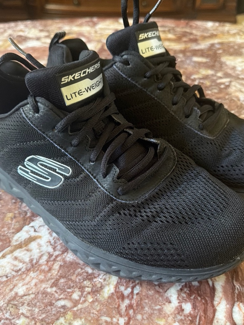 Skechers Black Knit Lace-Up Walk Shoes